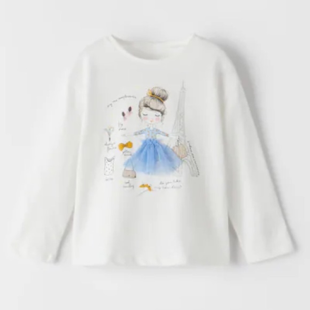 NWT Zara tulle girl in Paris shirt Size 9-12M